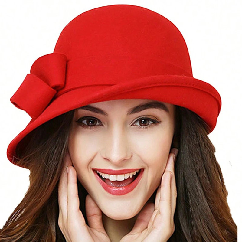 Chapeau cloche vintage pour femme avec nœud sur le côté