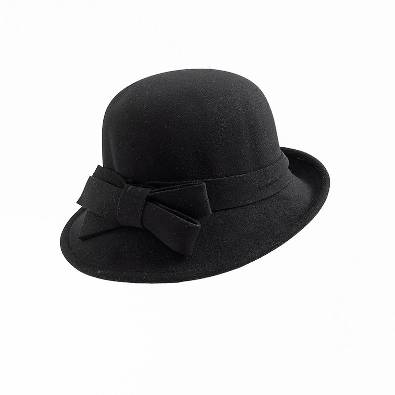 Chapeau cloche vintage pour femme avec nœud sur le côté