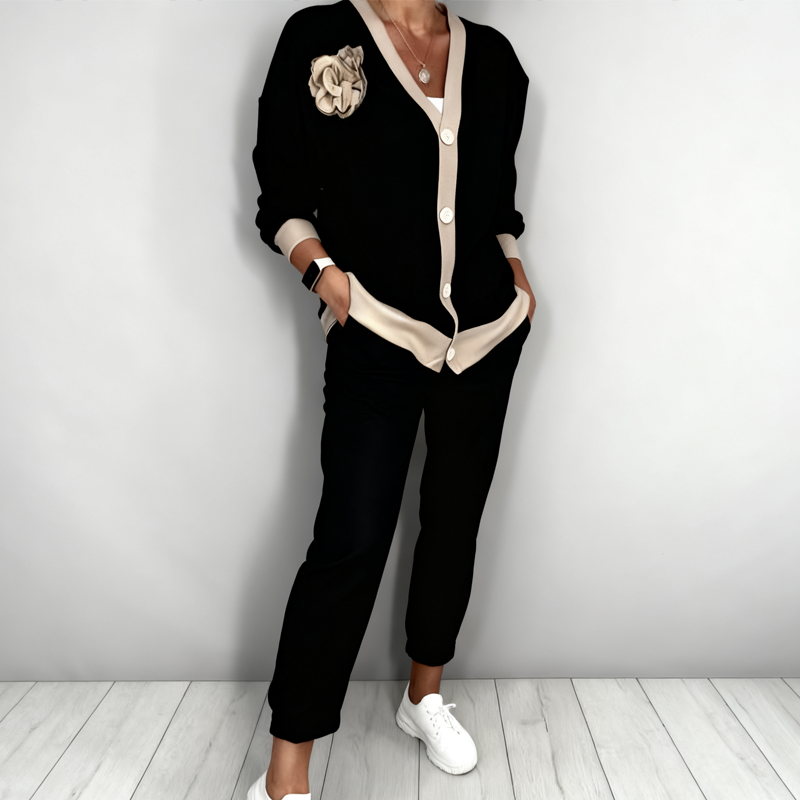 🔥Offre à durée limitée - Ensemble 2 pièces pour femme composé d'un haut décolleté en V décontracté et d'un pantalon taille haute