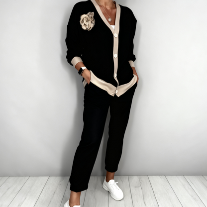 🔥Offre à durée limitée - Ensemble 2 pièces pour femme composé d'un haut décolleté en V décontracté et d'un pantalon taille haute