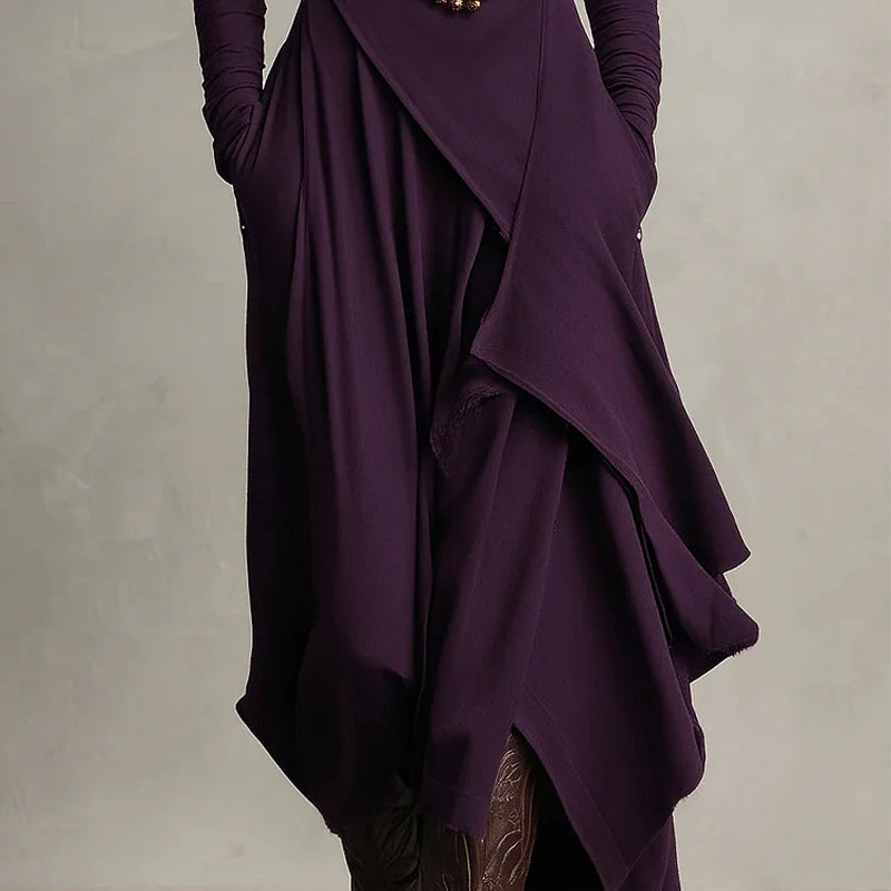 Robe longue asymétrique drapée à col haut élégante pour femme
