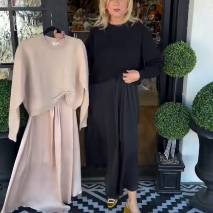 ✨Ensemble élégant 2 pièces pour femme : haut à nœud torsadé et robe longue🌸