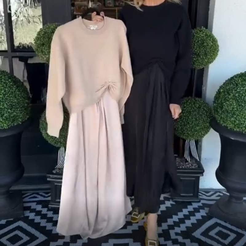 ✨Ensemble élégant 2 pièces pour femme : haut à nœud torsadé et robe longue🌸