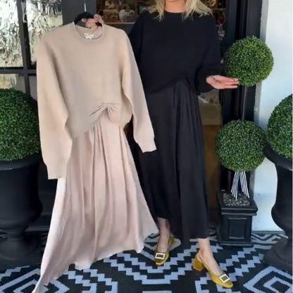 ✨Ensemble élégant 2 pièces pour femme : haut à nœud torsadé et robe longue🌸
