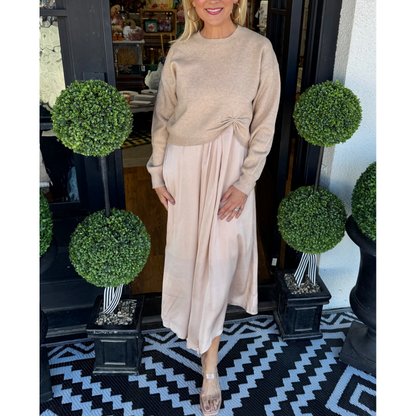 ✨Ensemble élégant 2 pièces pour femme : haut à nœud torsadé et robe longue🌸