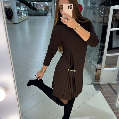 Élégante robe à manches longues et panneaux plissés🔥Achetez 2 livraison gratuite