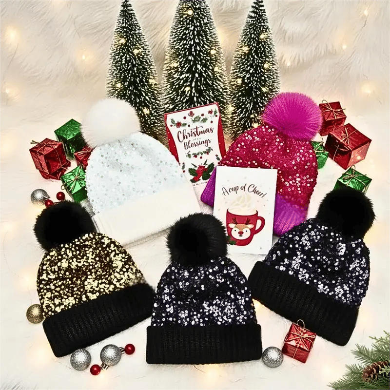 ⏳Spécial à durée limitée⏰Bonnet d'hiver à pompon et paillettes scintillantes👒