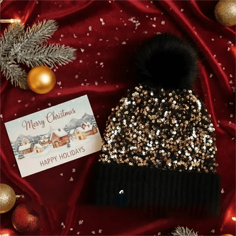 ⏳Spécial à durée limitée⏰Bonnet d'hiver à pompon et paillettes scintillantes👒
