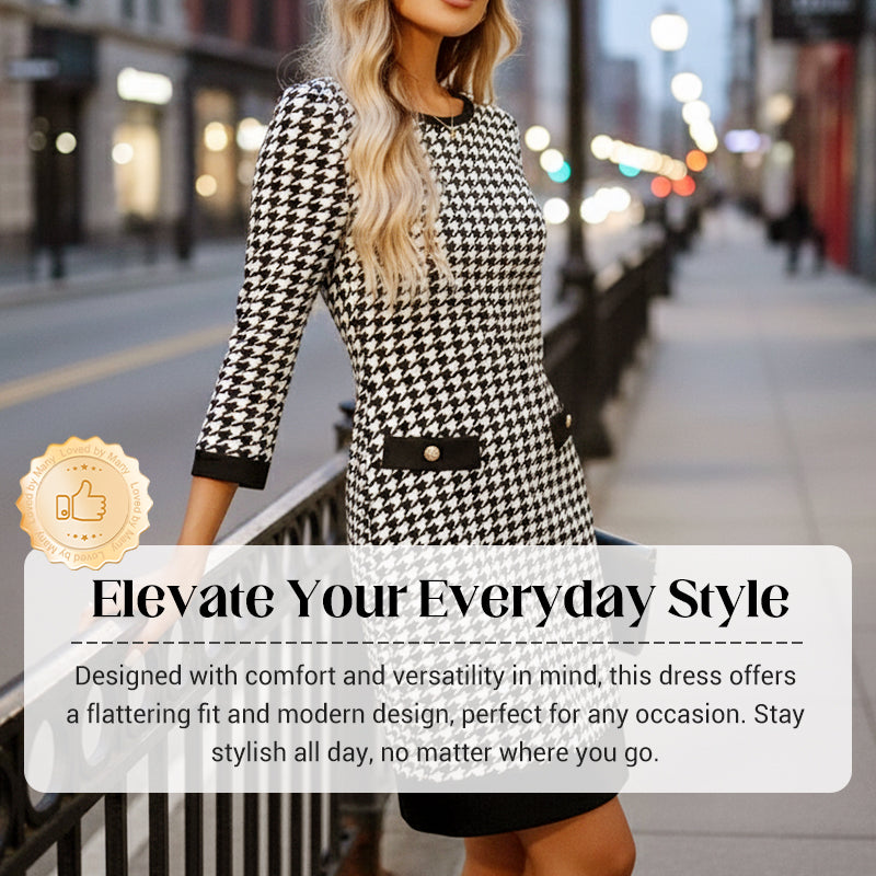 🏆 Soldes exceptionnels - 49 % de réduction ✨ Robe midi moulante à col rond et motif pied-de-poule pour femme