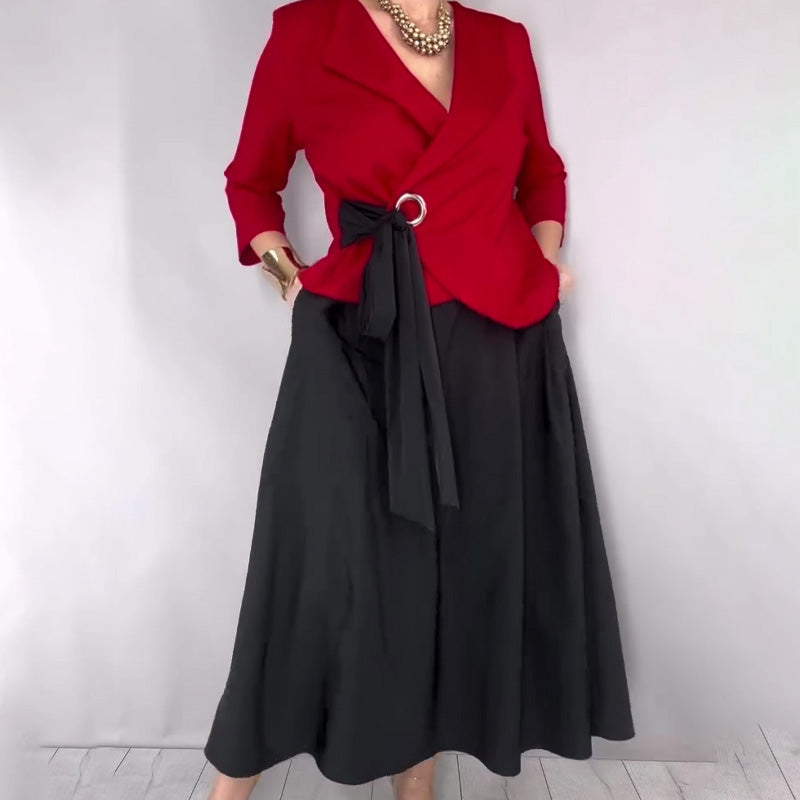 Ensemble 2 pièces élégant composé d'un haut et d'une jupe unie pour femme