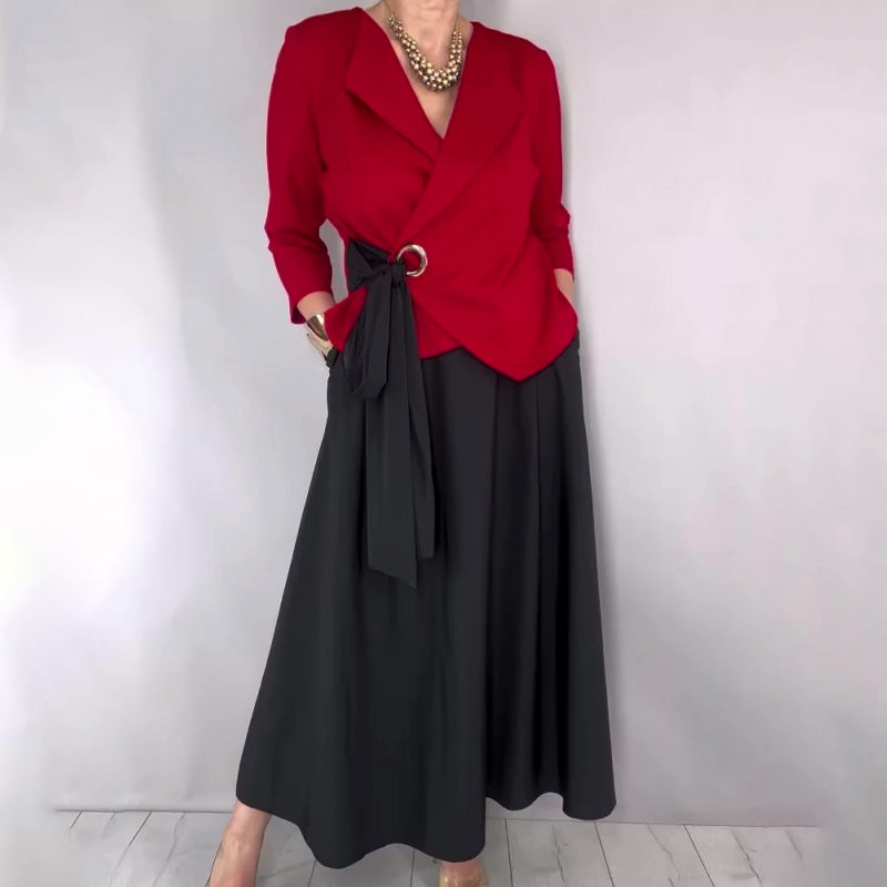 Ensemble 2 pièces élégant composé d'un haut et d'une jupe unie pour femme