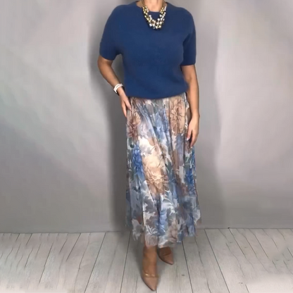 Ensemble 2 pièces élégant composé d'un haut en maille à fleurs et d'une jupe midi🔥Achetez 2 livraison gratuite