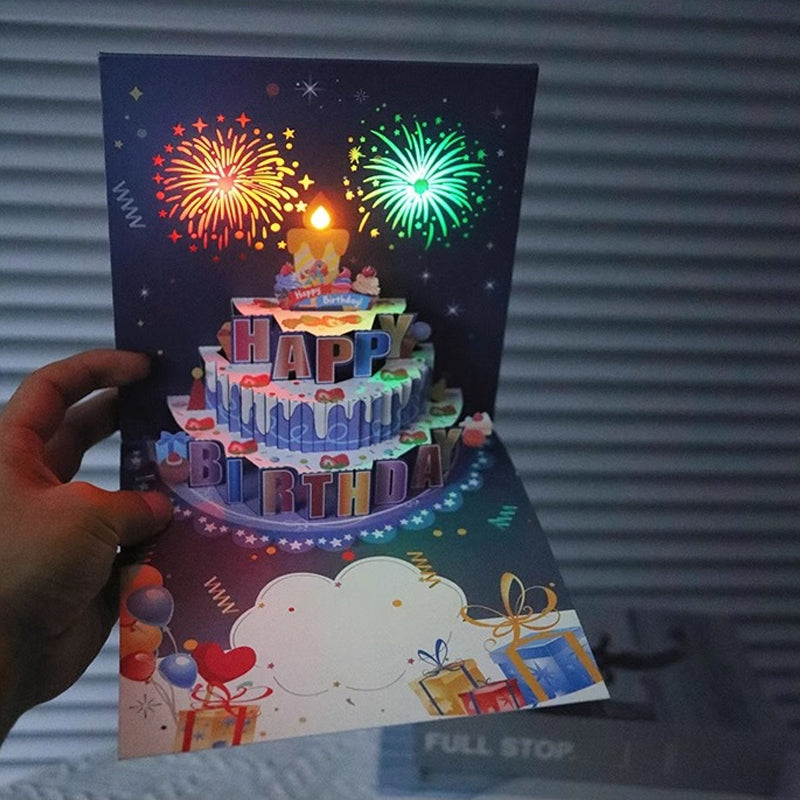 Cartes d’Anniversaire avec Feux d’Artifice, Gâteau Pop-Up et Musique à Souffler