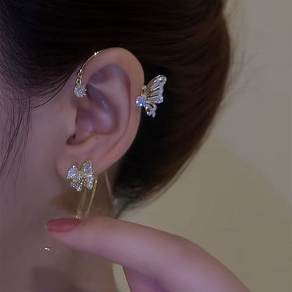 💘 Offre Saint-Valentin : -50 %💐🦋Boucles d’oreilles à clip papillon et fleurs avec franges – Design élégant et minimaliste, sans perçage