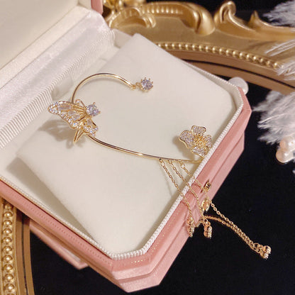 💘 Offre Saint-Valentin : -50 %💐🦋Boucles d’oreilles à clip papillon et fleurs avec franges – Design élégant et minimaliste, sans perçage