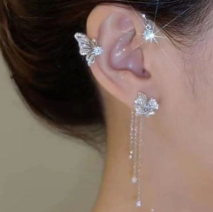 💘 Offre Saint-Valentin : -50 %💐🦋Boucles d’oreilles à clip papillon et fleurs avec franges – Design élégant et minimaliste, sans perçage