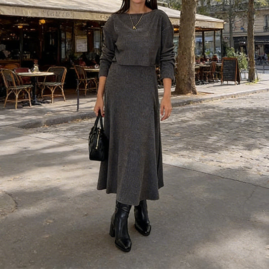 Ensemble 2 pièces composé d'un haut court côtelé et d'une robe pour femme🔥Livraison gratuite🔥