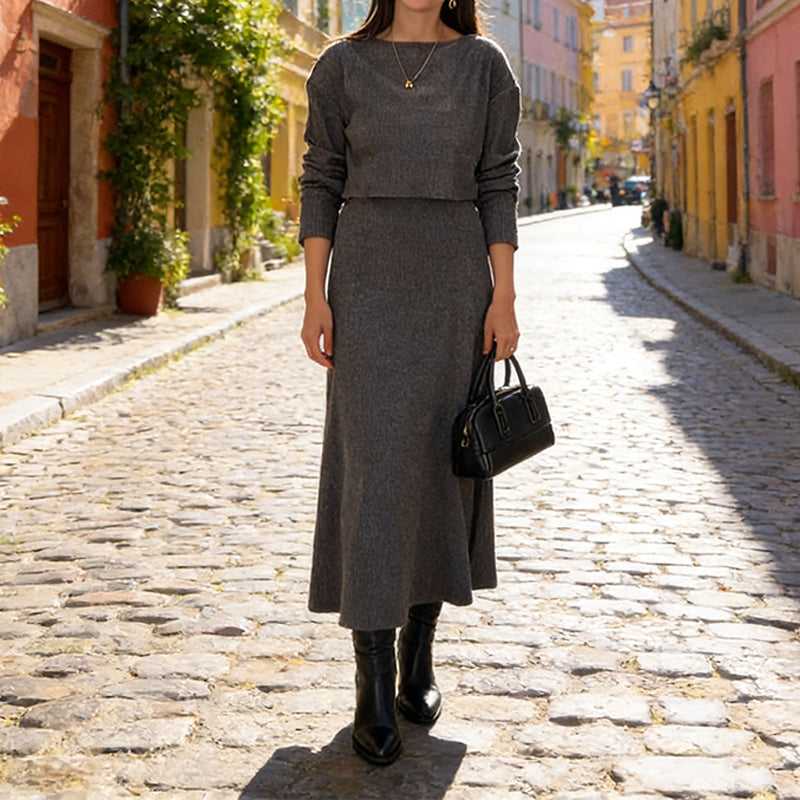 Ensemble 2 pièces composé d'un haut court côtelé et d'une robe pour femme🔥Livraison gratuite🔥