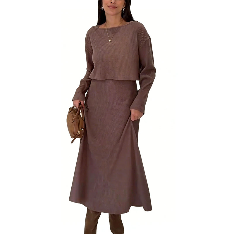 Ensemble 2 pièces composé d'un haut court côtelé et d'une robe pour femme🔥Livraison gratuite🔥