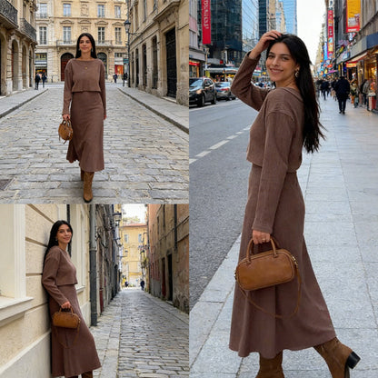 Ensemble 2 pièces composé d'un haut court côtelé et d'une robe pour femme🔥Livraison gratuite🔥