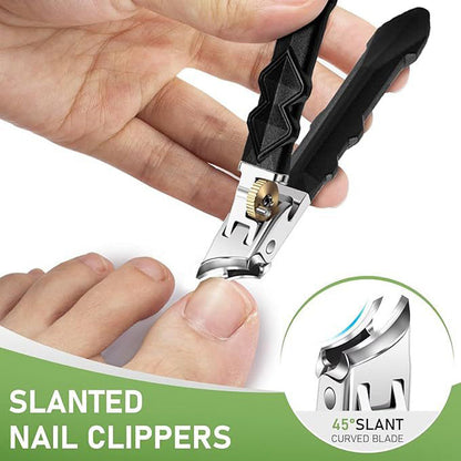 Coupe-ongles professionnel en acier inoxydable pour ongles épais, large ouverture, verrouillage de sécurité, sans éclaboussures, pour les doigts fins et élégants.