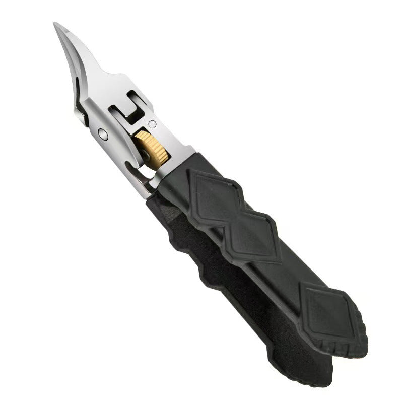 Coupe-ongles professionnel en acier inoxydable pour ongles épais, large ouverture, verrouillage de sécurité, sans éclaboussures, pour les doigts fins et élégants.