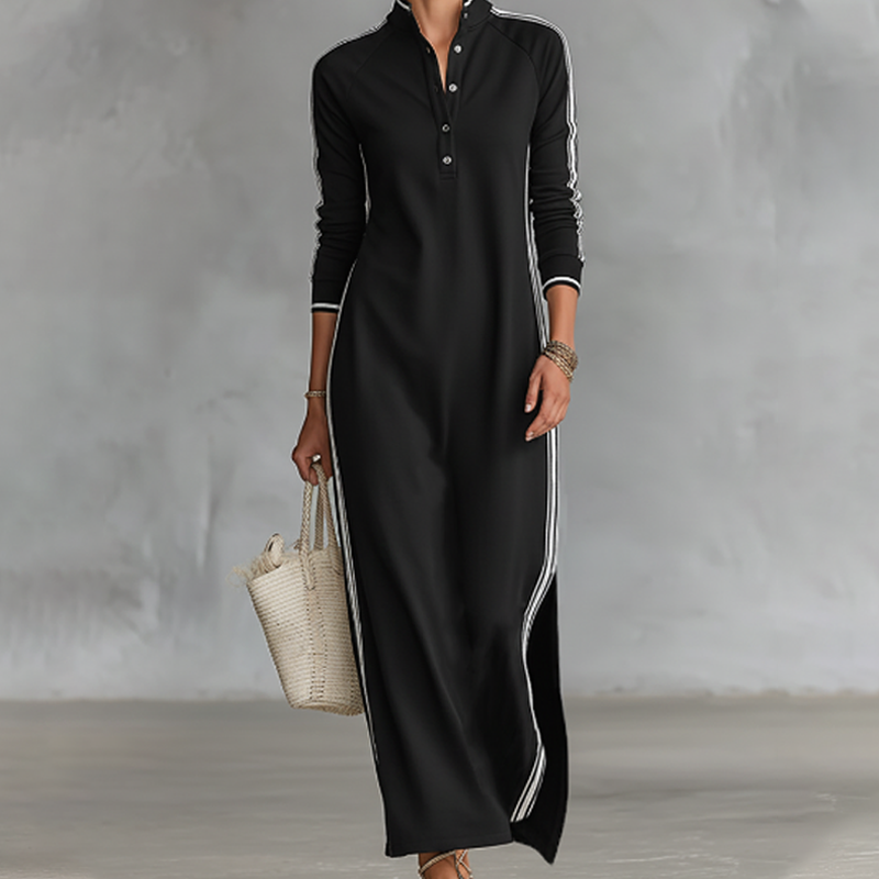 Robe minimaliste à col boutonné et bordure contrastée🔥Achetez 2 livraison gratuite🔥