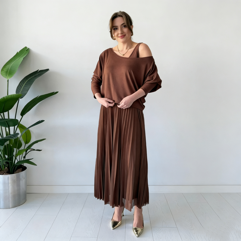 Ensemble haut à épaules dénudées et robe sans manches pour femme