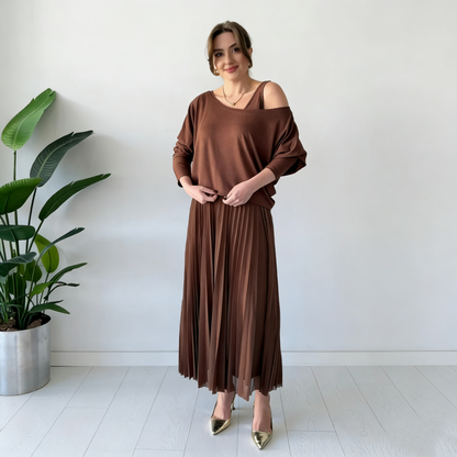 Ensemble haut à épaules dénudées et robe sans manches pour femme