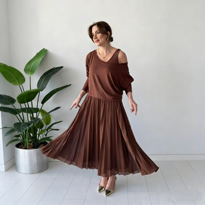 Ensemble haut à épaules dénudées et robe sans manches pour femme