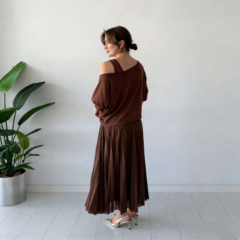 Ensemble haut à épaules dénudées et robe sans manches pour femme