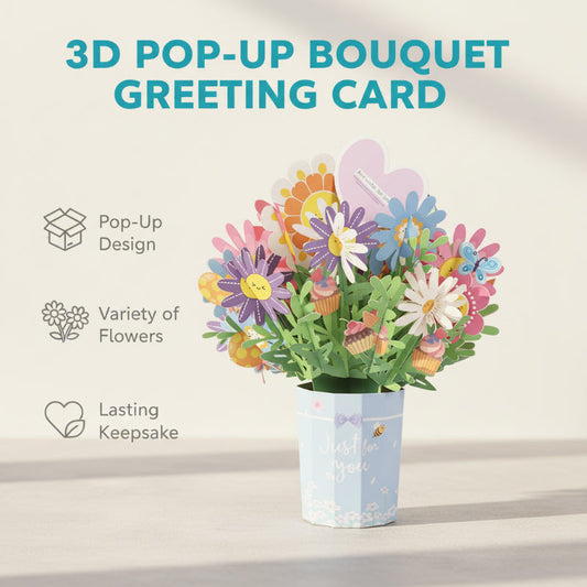 📢⏰Carte de vœux avec bouquet en relief 3D