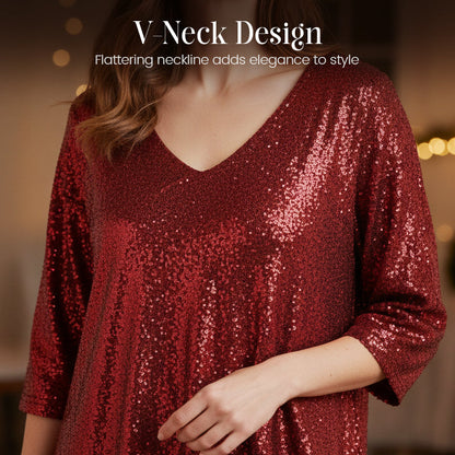 Robe à paillettes scintillantes à col en V pour femme