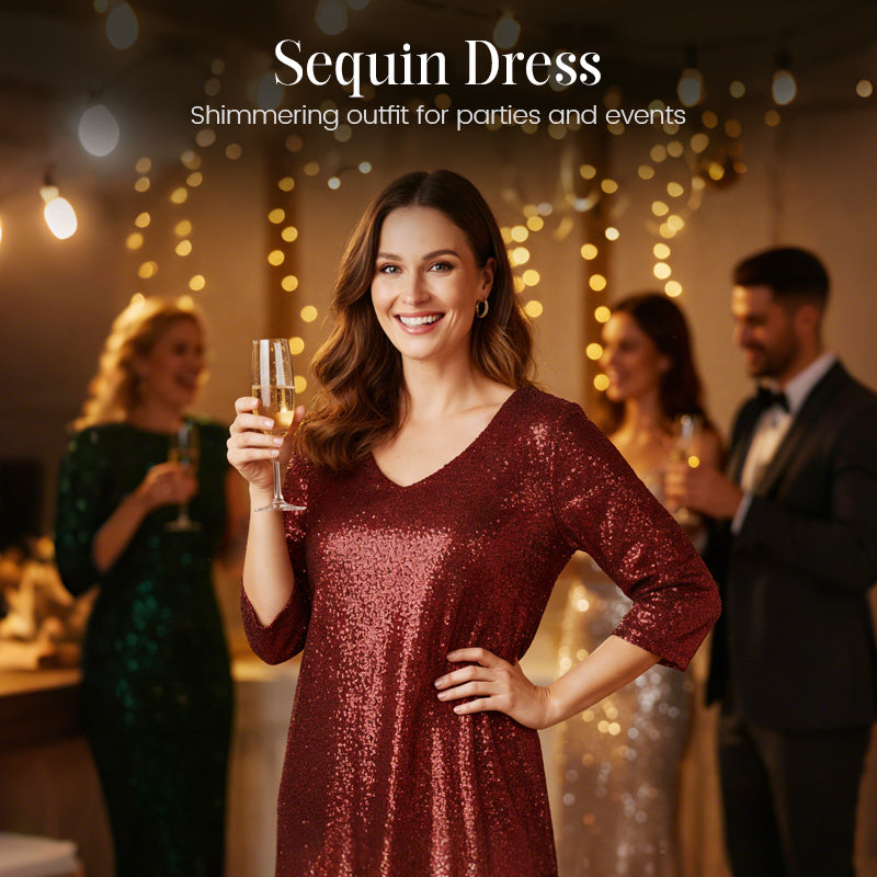 Robe à paillettes scintillantes à col en V pour femme