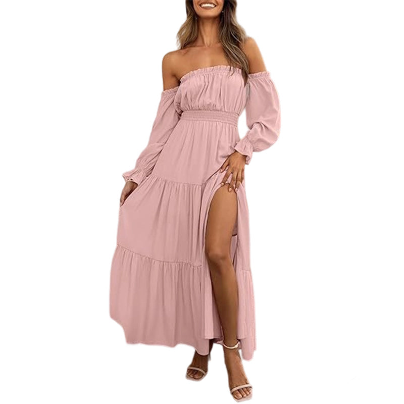 Robe femme à épaules dénudées et taille haute