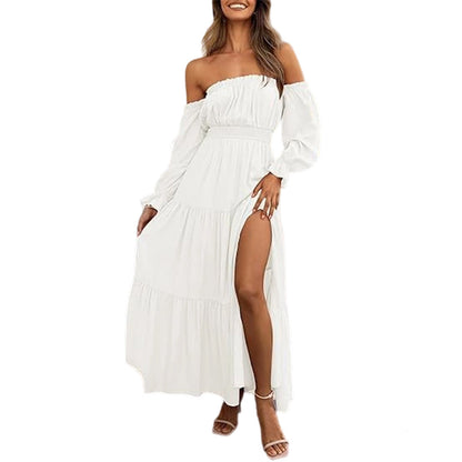 Robe femme à épaules dénudées et taille haute