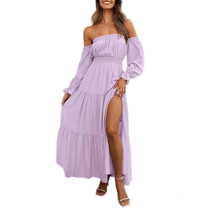 Robe femme à épaules dénudées et taille haute