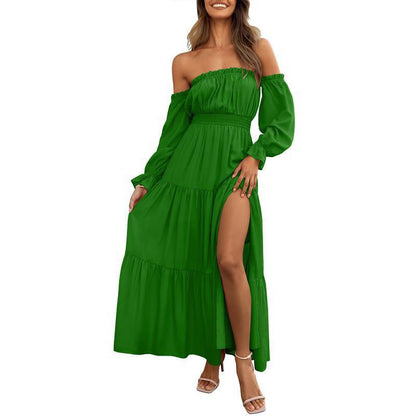 Robe femme à épaules dénudées et taille haute