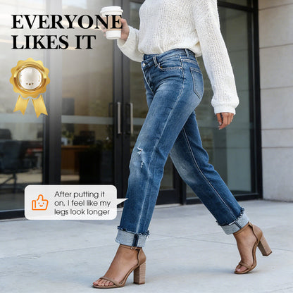 👖 💙 Jean Stretch Taille Haute Jambe Droite pour Femme – Confortable, Silhouette Allongeante & Look Classique pour Un Style Intemporel ✨