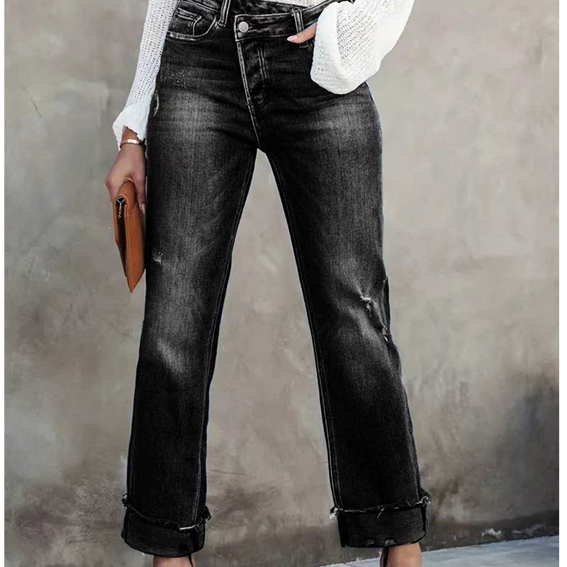 👖 💙 Jean Stretch Taille Haute Jambe Droite pour Femme – Confortable, Silhouette Allongeante & Look Classique pour Un Style Intemporel ✨