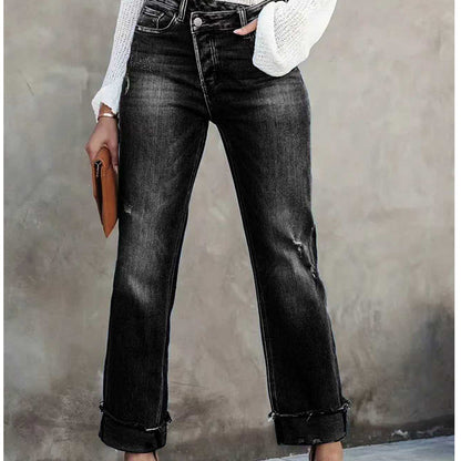 👖 💙 Jean Stretch Taille Haute Jambe Droite pour Femme – Confortable, Silhouette Allongeante & Look Classique pour Un Style Intemporel ✨