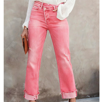 👖 💙 Jean Stretch Taille Haute Jambe Droite pour Femme – Confortable, Silhouette Allongeante & Look Classique pour Un Style Intemporel ✨
