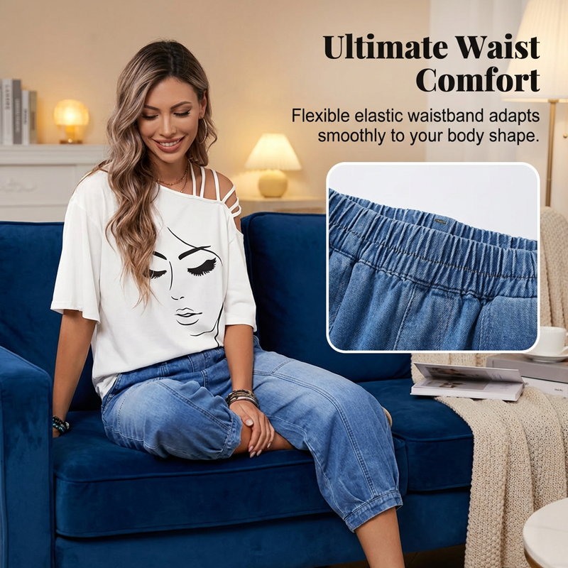 🔥Offre à durée limitée - Jean court ample à taille élastique pour femme