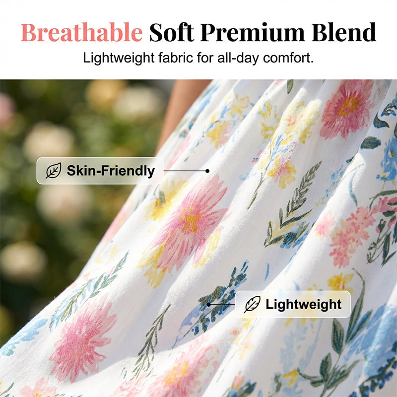 👗 57 % DE RÉDUCTION EN CE MOMENT ! 🌸 Robe longue à manches courtes et épaules dénudées – Imprimé floral, corsage à volants et poches dissimulées ✨