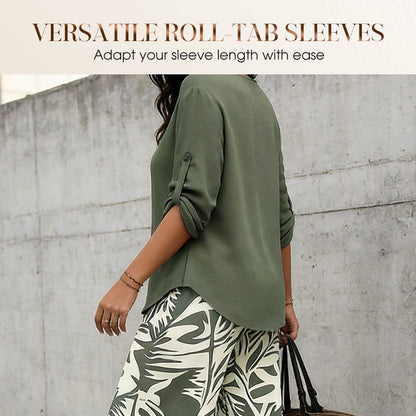 👔🌸 PROMO -50% ! Ensemble Femme Chemisier V & Pantalon Large Imprimé Feuilles – 2 Pièces, Tissu Léger (6 Couleurs, S-3XL)