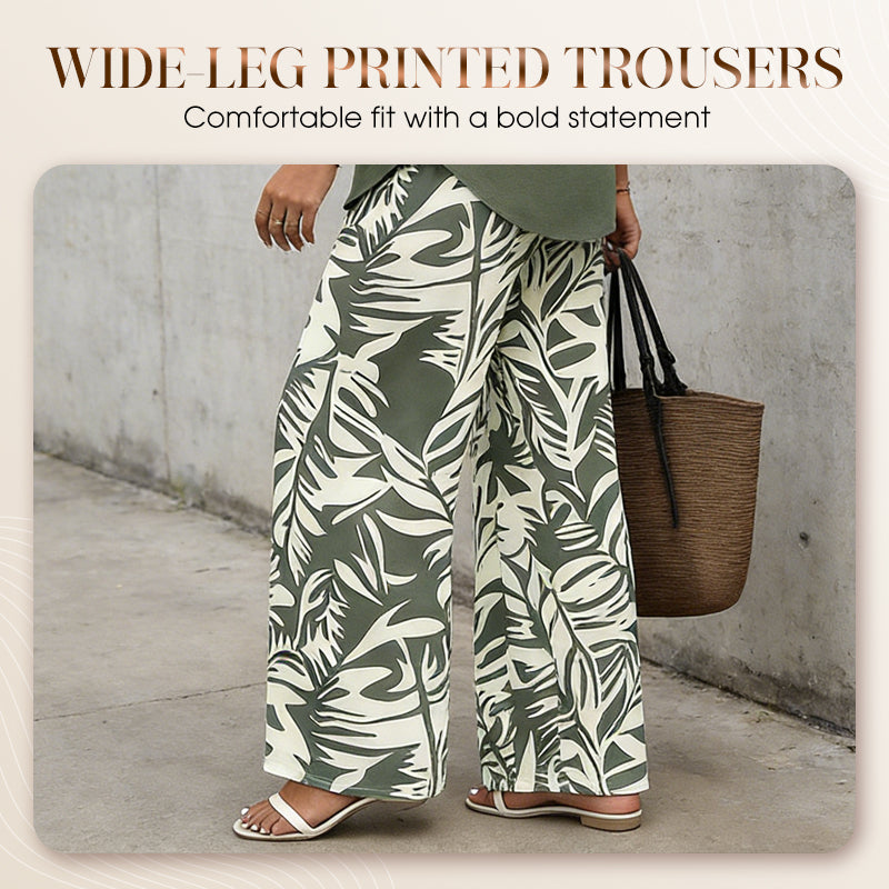 👔🌸 PROMO -50% ! Ensemble Femme Chemisier V & Pantalon Large Imprimé Feuilles – 2 Pièces, Tissu Léger (6 Couleurs, S-3XL)