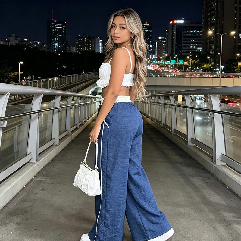 📢Pantalon femme taille haute à jambes larges