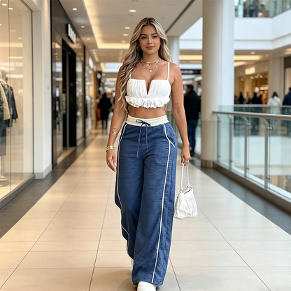 📢Pantalon femme taille haute à jambes larges