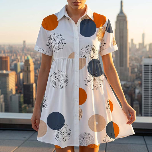 🔥Robe A-line à col et manches courtes pour femme✈️