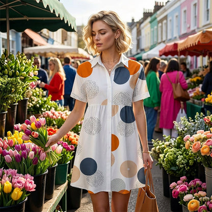 🔥Robe A-line à col et manches courtes pour femme✈️